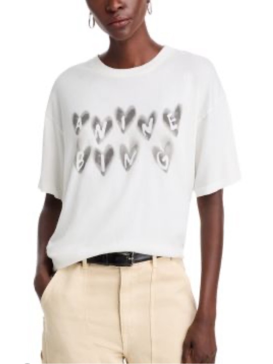 Anine Bing Tops - Anine Bing Cade Tee with Hearts (Ivory & Black)